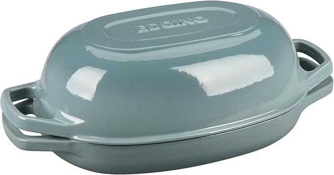 EDGING CASTING Enameled Cast Iron Oval Dutch Oven Pot with Lid, Dutch Oven for Sourdough Bread Baking, Oval Bread Pan, Bread Oven, Bread Dutch Oven, 7qt, Seasalt