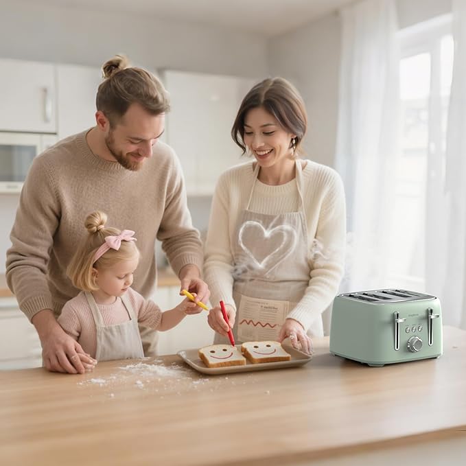 4-Slice Stainless Steel Toaster - 1.5" Extra Wide Slots, High Lift, 6 Browning Settings, Family Friendly,Breakfast Kitchen Appliance