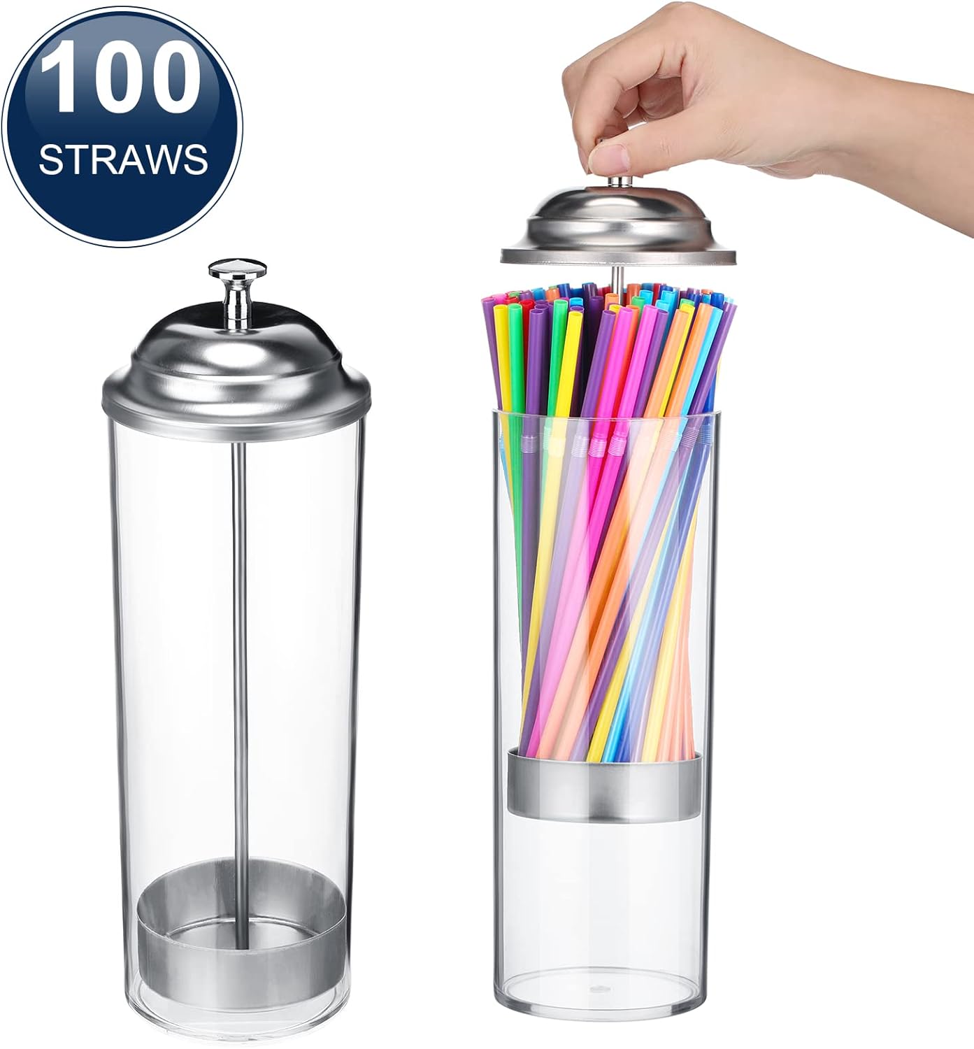Patelai Straw Holder Dispenser and 100 Pcs Straws Plastic Drinking Straw Organizer Container with Lid for Counter Party Transparent Straws Dispenser(Classic,Neon)