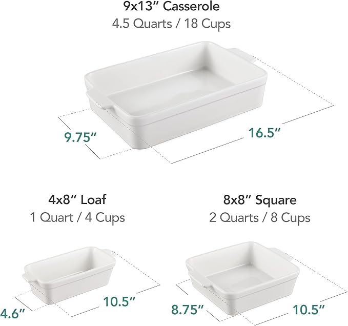 Best Choice Products 3-Piece Ceramic Bakeware Set, Stoneware Baking Dishes, Porcelain Casserole Bakeware Dishes, Serving Dishes - 9x12 Casserole, Loaf Pan, 8x8 Baking Dish - Vanilla Buttercream
