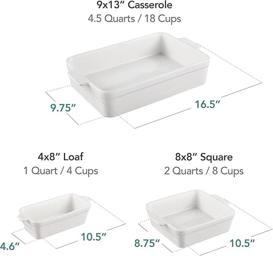Best Choice Products 3-Piece Ceramic Bakeware Set, Stoneware Baking Dishes, Porcelain Casserole Bakeware Dishes, Serving Dishes - 9x12 Casserole, Loaf Pan, 8x8 Baking Dish - Vanilla Buttercream