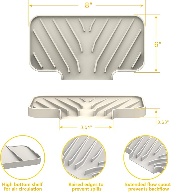 Sponge Holder for Kitchen Sink, 6"×4" High Slope Soap Tray, Silicone Sponge Holder with Drain, Dish Soap Mat for Shower Bathroom, Perfect for Bottle,Cup on Sink or Counter (Cream, 6×4)