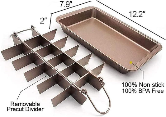 Ailelan Brownie Pan with Dividers, Brownie Pan, Non Stick Brownie Pan with Removable Cutter, Brownie Tray,18 Pre-slice Brownie Baking Tray, 2pk