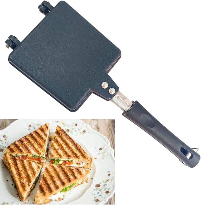 SHRIYA Sandwich Maker Gas Stove Top Non-Stick Double Sided Grill Pan forToaster Omelette, Pancake and Toaster with Gas Stove Compatible Aluminum Base, 13.5 x 5 x 1.5 Inch
