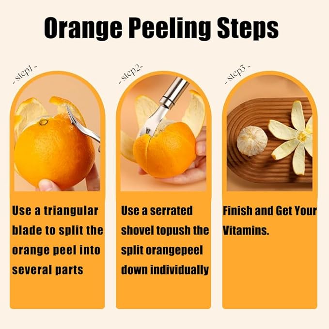 Stainless Steel Orange Peeler Easy and Quick Peeling Long Handle Orange Citrus Peeler Tool Triangle Shovel and Serrated Shovel Orange Peeler Creative Kitchen Gadgets