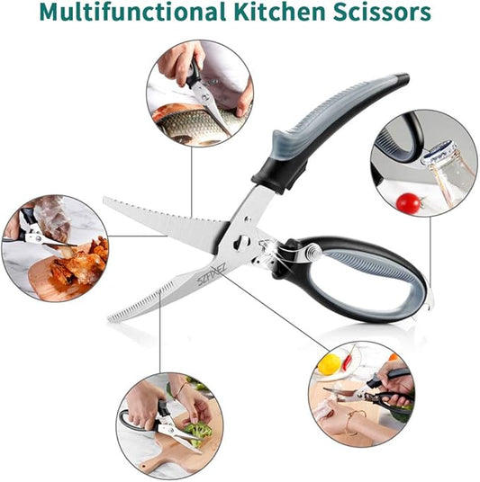 SZFIXEZ Kitchen Scissors Heavy Duty Poultry Shears for Cutting Meat, Seafood,Chicken Bone Game Poultry Chopping Food - Stainless Steel Spring Loaded Scissors
