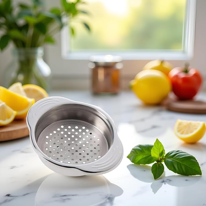 1Pc Silver Stainless Steel Food Can Strainer Sieve Tuna Press Lid Oil Drainer Remover, Unique No-Mess Dishwasher Design New Released Attractive Width 2cm Colanders and Food Strainers