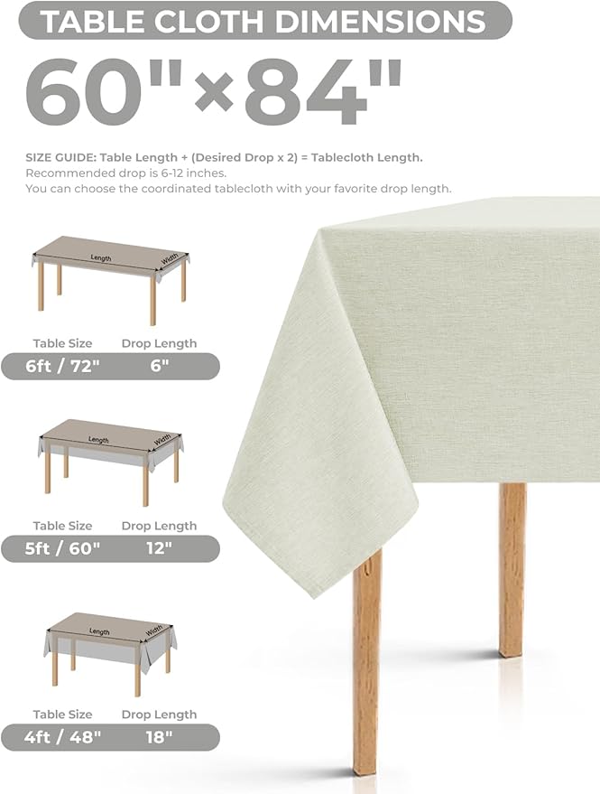 Faux Linen Waterproof Tablecloth,Light Grey,84" x 60" (Rectangular)