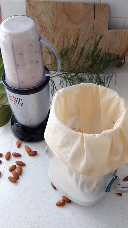 Organic Reusable Nut Milk Bag for straining almonds, cashews, oats, rice, hemp seeds and more, Cold Brew Coffee & Dry Bulk Food Bag - Made in Canada of Hemp and Organic Cotton - 100% Natural.