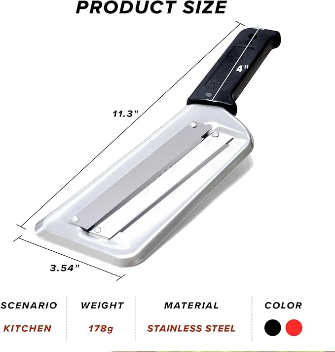 LZMS 2Pcs Stainless Steel Dual Blade Julienne Cutter with Ergonomic Handle,Multifunctional Rust-resistant Kitchen Tool,Shredder Knife for Cabbage&Carrot&Potato&Fish (Black, Red)