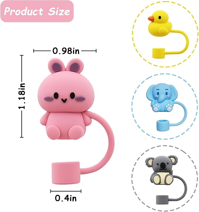 4 Pcs 0.4in Straw Cover for Stanley Cup, Silicone Straw Topper Set for 30&40oz Stanley Tumble, Fit for 10mm/0.4in Straws (Animal)