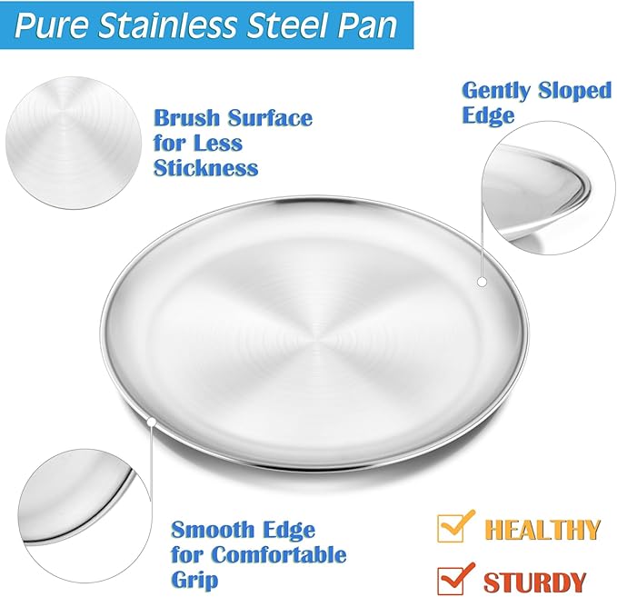 P&P CHEF Pizza Pan Bakeware for Home Kitchen, Stainless Steel Pizza Tray for Baking Pizza, Healthy & Reusable & Easy Clean, Oven & Freezer Safe, 10 Inch & Silver