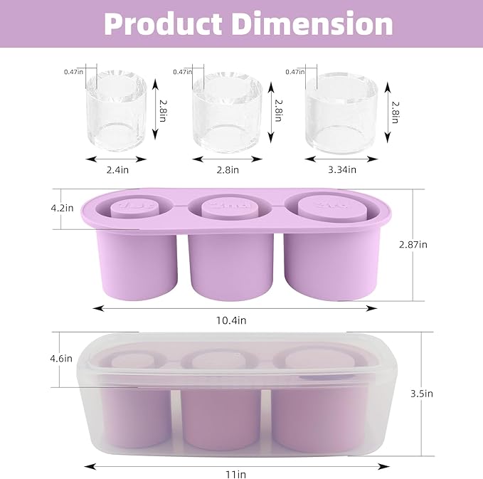 Fu Store Ice Cube Tray for Tumbler Cup 30-40 oz Tumbler 3pcs Silicone Ice Cube Molds With Lid and Bin for Chilling Cocktails Whiskey Drinks Juice Coffee Easy Fill and Release Ice Maker (Purple，40 oz)