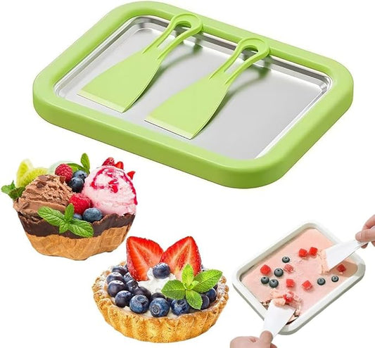2026 Rolled Ice Cream Maker - 3-Minute Portable Ice Cream Machine with Stainless Steel Freeze Tray & 2 Scrapers, No Electricity Needed, Perfect for Family and Party Desserts (Green)