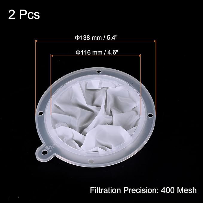 PATIKIL 5.4" O.D. Food Filter Strainer, 2 Pack 400 Mesh Kitchen Mesh Filters Strainers Fine Mesh Sieve for Juice, Coffee, Soy Milk Filtration, White