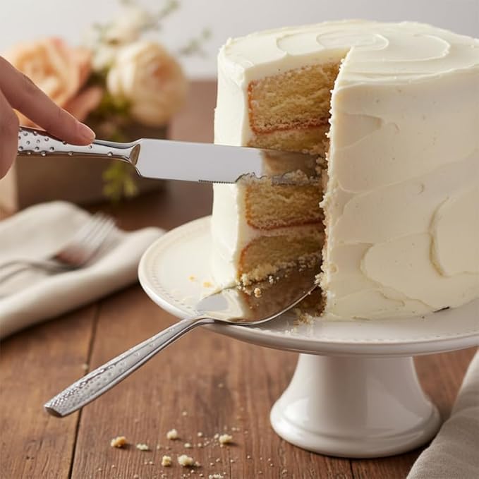 Nambé Dazzle Cake Knife & Server Set – 18/10 Stainless Steel Dessert Serving Utensils with Faceted Handles – Elegant Wedding & Celebration Tableware, Dishwasher Safe, Gift Ready