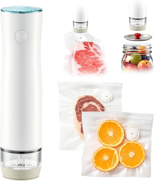 Portable Handheld Vacuum Sealer for Food with 20 Reusable Vacuum Bags+ 4 Mason Jars Lids),Powerful Vacuum Sealer Machine with Visible Tank, Seal Meal Saver, Portable Food Sealer