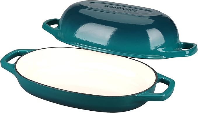 EDGING CASTING Enameled Cast Iron Oval Dutch Oven Pot with Lid, Dutch Oven for Sourdough Bread Baking, Oval Bread Pan, Bread Oven, Bread Dutch Oven, 5qt, Darkcyan