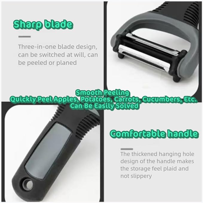 3 in 1 Vegetable Peelers for Kitchen, Adjustable Blade Switching Function, Carrots, Apples, Cucumbers, Julienne, Slicer, Sharp Stainless Steel, Non-Slip Handle