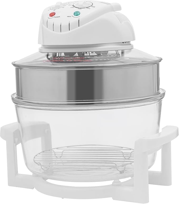 trggvvrt 17L/17.96Qt Turbo Electric Glass Air Fryer w/ 2 Grill, Electric Turbo Convection Oven Roaste, 360° Viewable Airy Fryer with Expansion Ring, Multifunction Oilless Halogen Oven