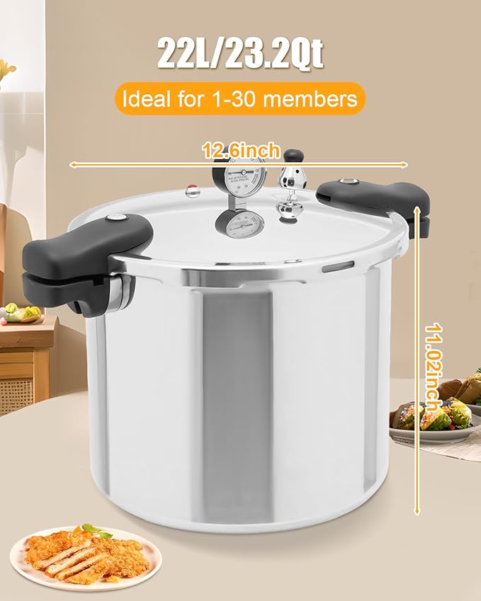 23 Quart Pressure Cooker & Canner | Thickened Aluminum Alloy Commercial Pressure Canner with Pressure Gauge | Explosion-proof Pressure Cookware