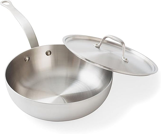 Daniel Boulud Kitchen 3QT Essential Pan – French Inspired Stainless Steel Sautee & Sauce Pan with Heat Resistant Handle, 5-Ply Clad, Induction & Oven Safe, Professional Cookware
