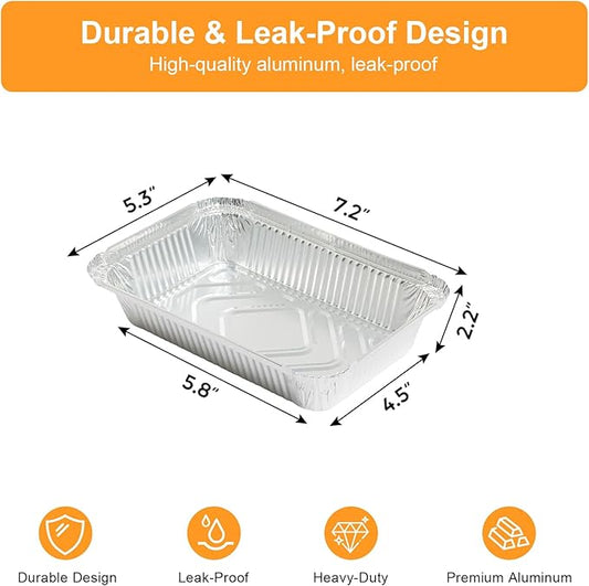 Notwoe ® Aluminum Foil Pans with Foil Lids - 50 Pack, 7"×5", 1.5 LB Capacity, Disposable Containers for Baking, Meal Prep, Freezer Storage & Takeout. (50 Pack w/Lids)
