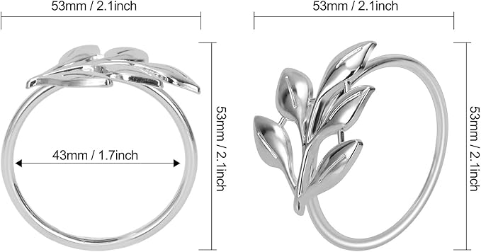 KPOSIYA Set of 6 Leaf Napkin Rings Metal Gold Napkin Holder Table Napkin Rings for Thanksgiving Day Christmas Dinning Table Parties Everyday (Ye Zi-Silver 6)