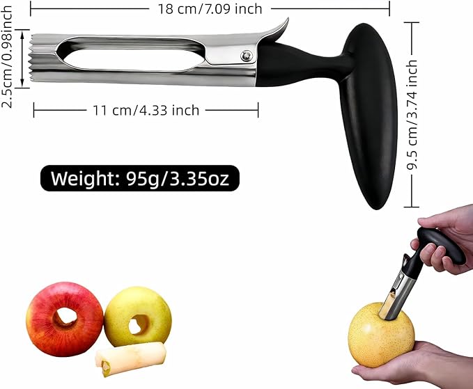 Apple Corer, Stainless Steel Apple Corer and Divider with Sharp Serrated Blade – Easy to Use – Core Remover Tool for Apples, Pears, Cupcakes – Heavy-Duty Kitchen Gadget for Baking, Cooking (Black)