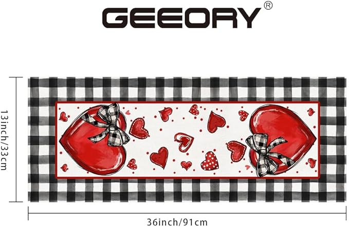 GEEORY Valentine's Day Table Runner 13 x 36 Inch, Red Hearts Polka Dots Decorative Farmhouse Table Decoration for Kitchen Dinning, Indoor Outdoor Dinner Party GT138-36