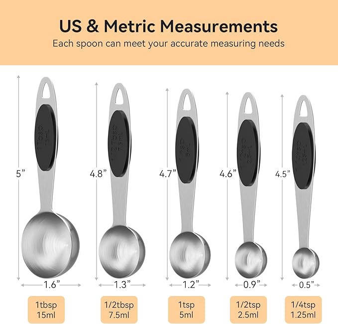 1PCS 1Tsp(1/3tbsp, 1/6oz, 5ml) Single Magnetic 18/8 Measuring Spoon, 304 Stainless Steel Individual Measure Scoop Only for Baking & Cooking, Metal Kitchen Gadgets Essentials