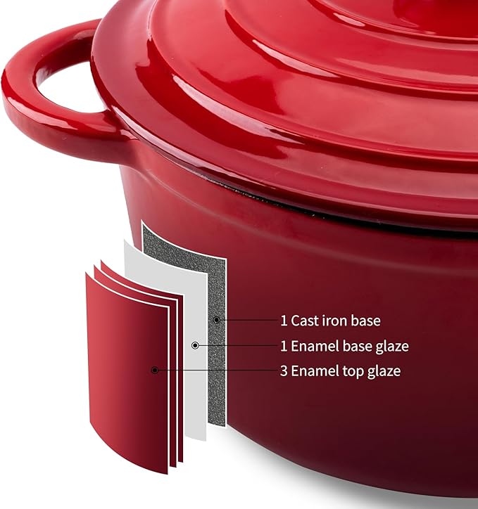 WOKINS Enameled Cast Iron Dutch Oven Pot with Lid Heavy-Duty Cookware for Bread Baking, Braising,Stews,Roasting,Oven Safe up to 500°F,7QT,red