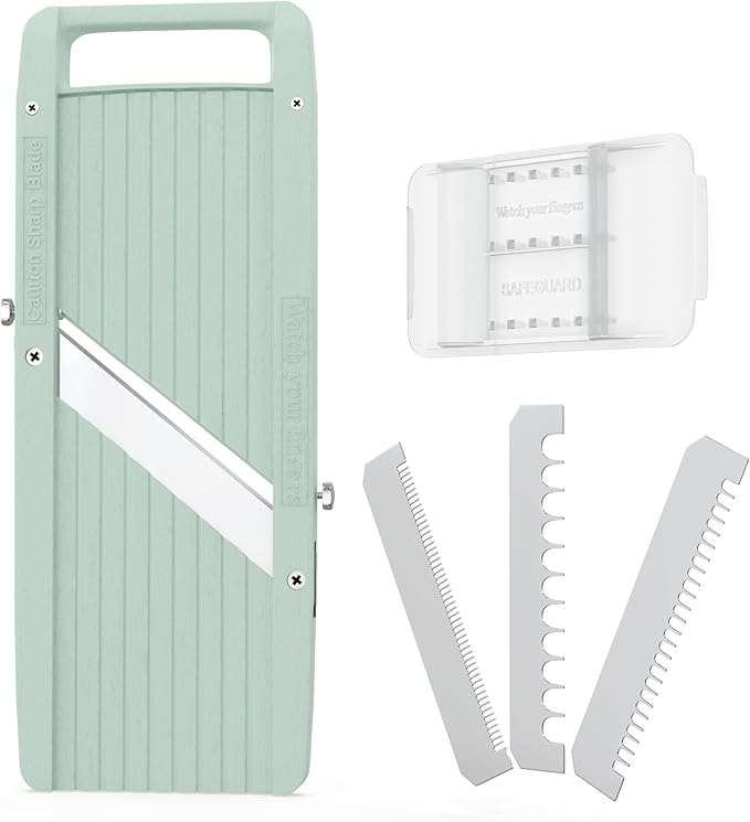 Japanese Mandoline Slicer – Professional Slicer Vegetable Cutter Japanese Mandoline Slicer for Kitchen with Interchangeable Stainless Steel Blades – Narrow Handheld Food Manual Slicer
