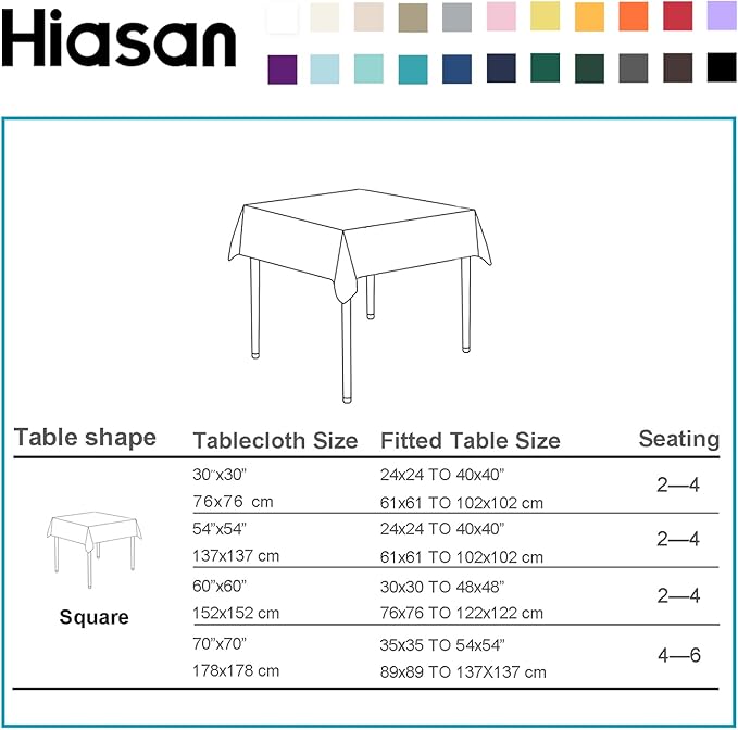 Hiasan 2 Pieces Square Tablecloth - Waterproof and Spillproof Dining Room Washable Polyester Table Cloth for Dining Room, 54 x 54 Inch, Grey