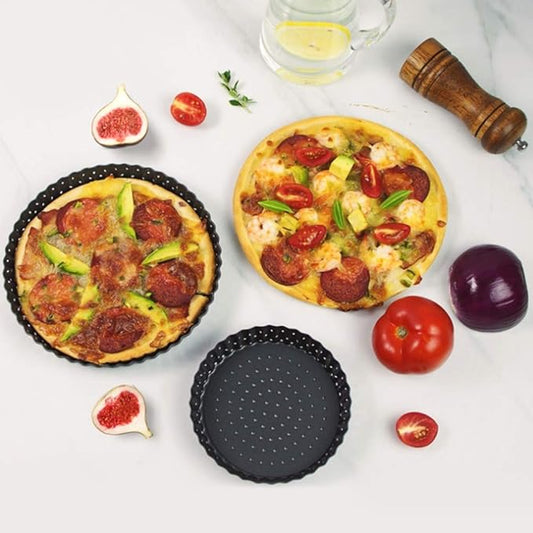 Agatige Pizza Pan with Holes for Oven, Non-stick Bakeware Pizza Tray Black Pizza Pan with Removable Bottom for Make Kinds of Pizzas or Pies (5 in)