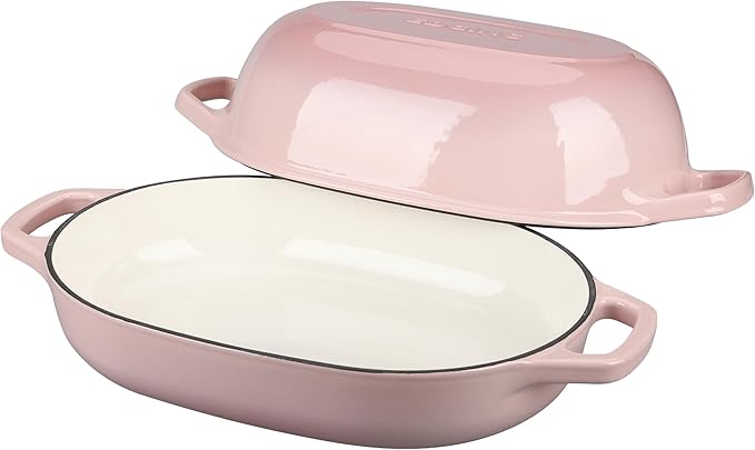 EDGING CASTING Enameled Cast Iron Oval Dutch Oven Pot with Lid, Dutch Oven for Sourdough Bread Baking, Oval Bread Pan, 7qt, Pink