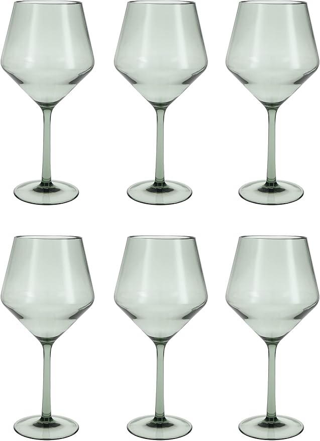 Fortessa Sole Outdoor Shatter Resistant BPA Free Premium Copolyester Plastic Drinkware 6 Pack, Sage Green, Cabernet Glass