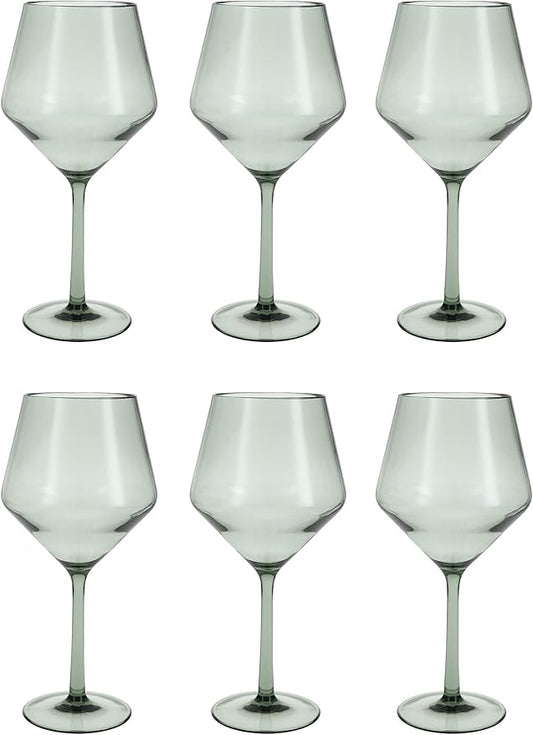 Fortessa Sole Outdoor Shatter Resistant BPA Free Premium Copolyester Plastic Drinkware 6 Pack, Sage Green, Cabernet Glass