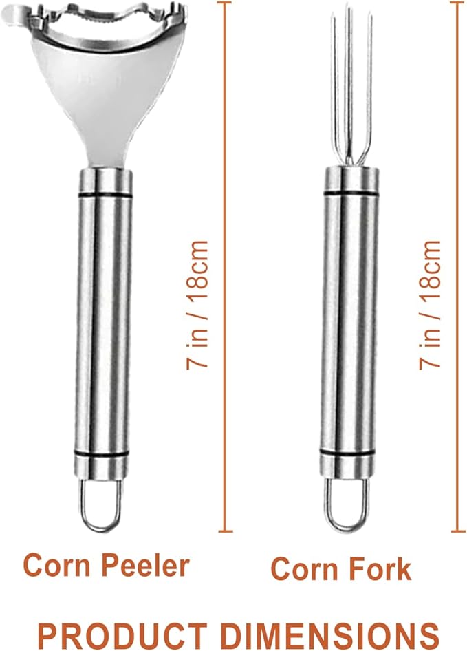 2PCS Corn Peeler Set – Stainless Steel Corn Stripper Tool with Peeler & Fork – Quickly Remove Kernels from Corn on the Cob – Dishwasher Safe, Easy Grip Handle, for Home & BBQ