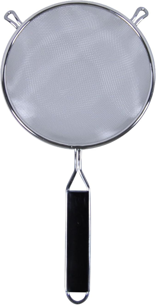 TrueCraftware- 6-Inch Single Fine Mesh Strainer Stainless Steel 6-1/2" Handle Length Black Plastic Handle- Kitchen Utensil Food Strainer Skimmer Spoon for Cooking Sieve Sifters Pasta Fruits Vegetable