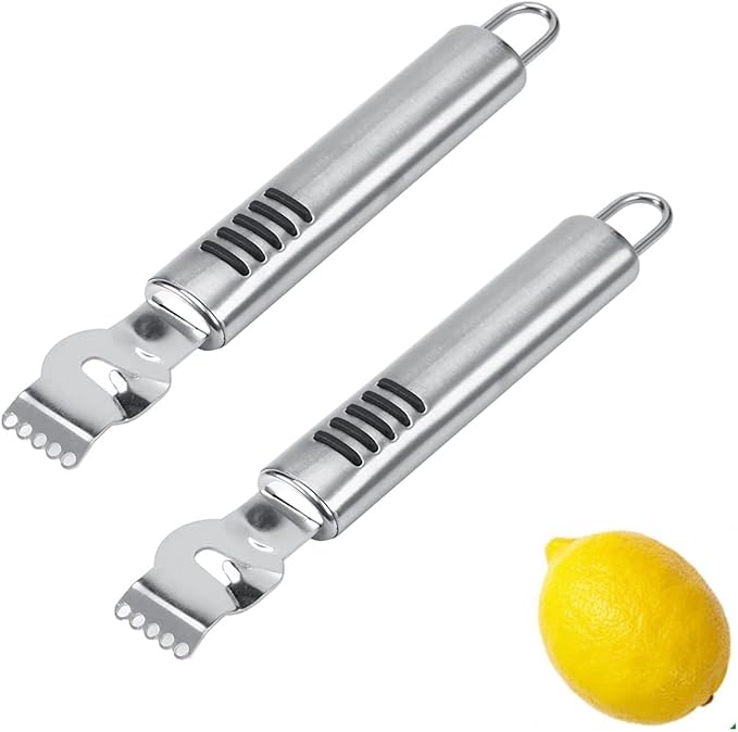 2Pcs Fruit Peelers Lemon Zester Citrus Scraper, Stainless Steel Lemon Lime Orange Peeler Lemon Zest Peeler for Cocktails Kitchen Bar Tool