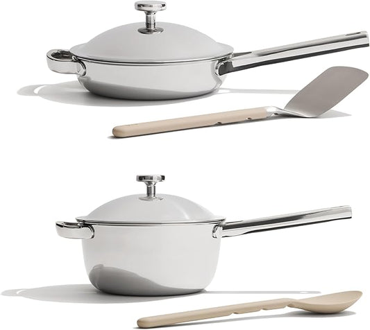 Our Place Mini Titanium Pro Cookware Duo | 6-Piece Tri-Ply Titanium Cookware Set with Always Pan Pro & Perfect Pot Pro | Non-Toxic No-Coating Nonstick | Induction & Oven-Safe up to 1000°F | Chrome
