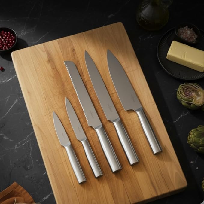 Hell's Kitchen Stainless Steel Knife Set, 6 Piece Cutlery Set with Magnetic Storage Block