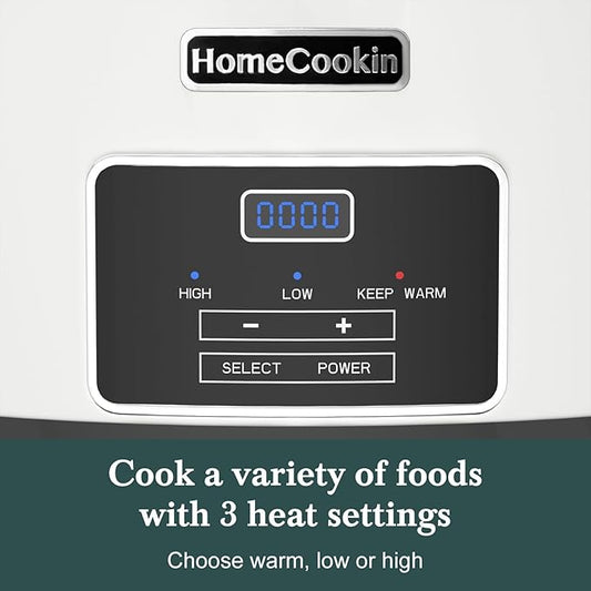 HOMECOOKIN 8-Quart Programmable Slow Cooker with Timer Keep Warm - Small Kitchen Appliance for Family Dinners - Serves 6+ People (White)