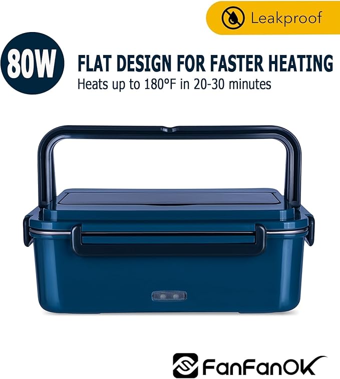 Electric Lunch Box Food Heater 80W Portable Food Warmer with 1.8L Stainless Steel Container for Car Truck Home Work Adults,12V 24V 110V Loncheras Electricas para Calentar Almuerzo