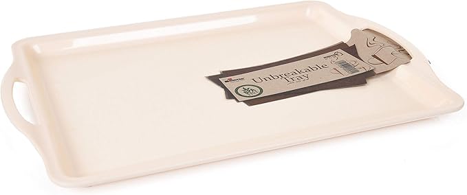 Mintra Home Durable Serving Tray - (1pk, CREAM) Unbreakable, Breakfast, Cafeteria, Fast Food, Handles