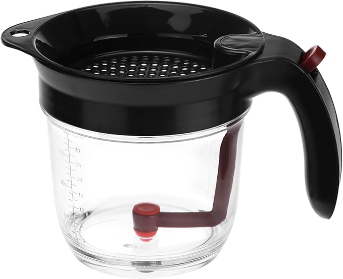 QWORK Fat Separator, 4 Cups / 1000 ml Grease Separator with Bottom Release - Soup Oil Separator Measuring Cup for Cooking
