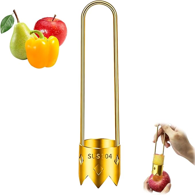Red Bell Pepper Seed Corer & Jalapeno Corer Tool - 304 Stainless Steel, Apple Pineapple Vegetable Corer, Easy Core Remover with Anti-Slip Handle,Golden