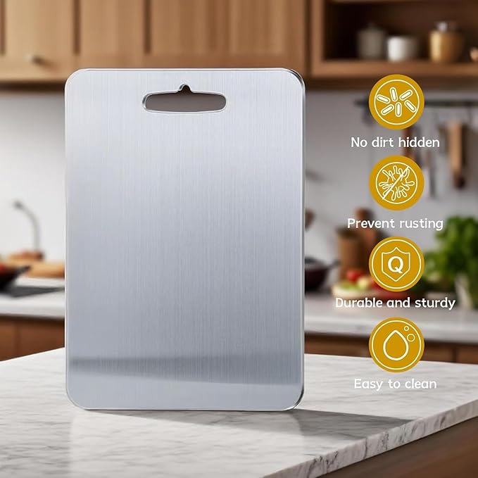 Titanium Cutting Boards for Kitchen, Pure cut Titanium Cutting Board Double Sided Cutting Boards - Easy to Clean for Kitchen Outdoor Camping，Dishwasher Safe, Food Grade Quality (18''L x 12''W)