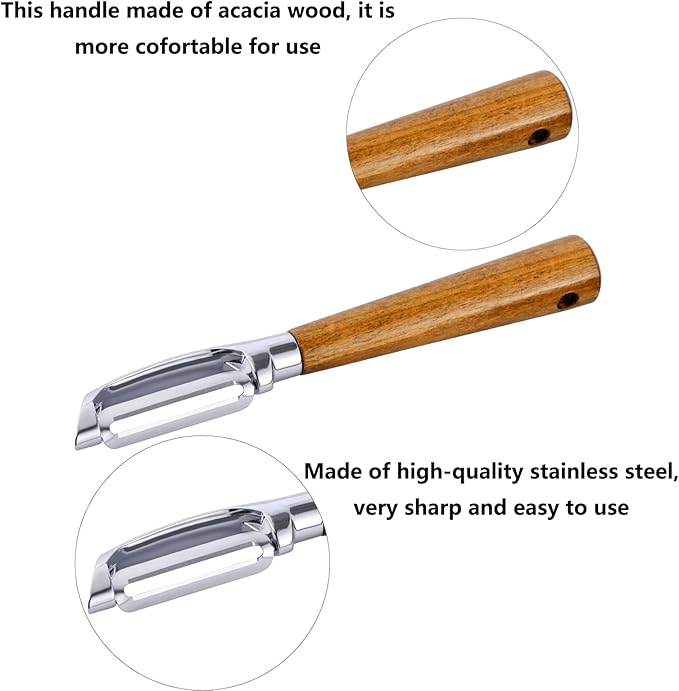 Left Handed Peeler, Kitchen Peeler For Vegetable, Fruit, Potato, Carrot, Apple, Durable Non-Slip Wood Handle and Sharp Stainless Steel Bladesn, Left/Right Hand